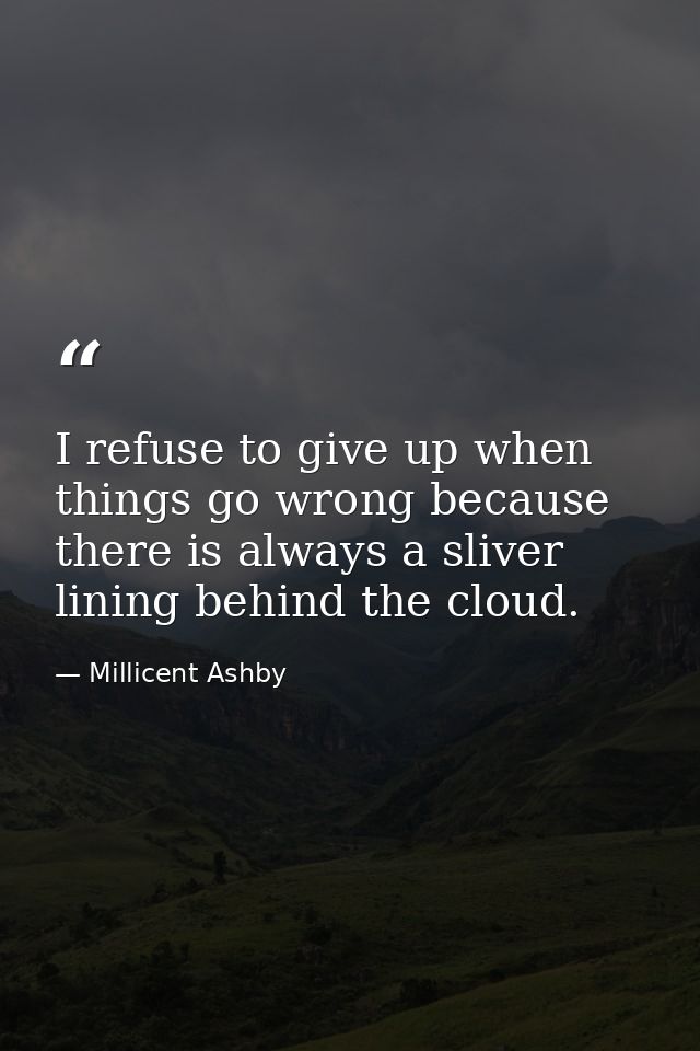 I refuse to give up when things go wrong because there is always a sliver lining behind the cloud. — Millicent Ashby