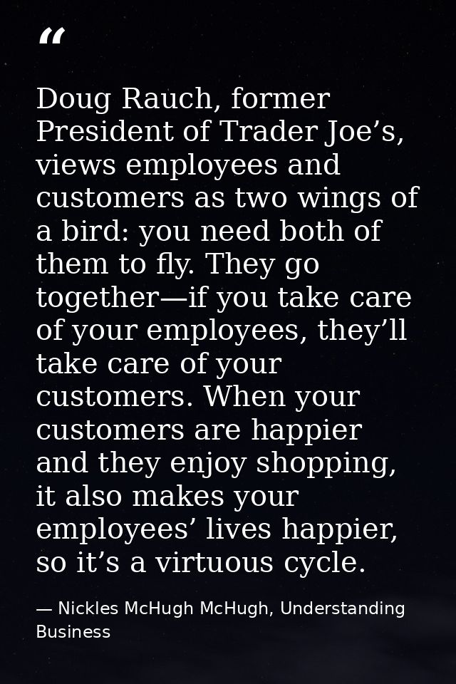 Doug Rauch, former President of Trader Joe’s, views employees and customers as two wings of a bird: you need both of the — Nickles McHugh McHugh, Understanding Business
