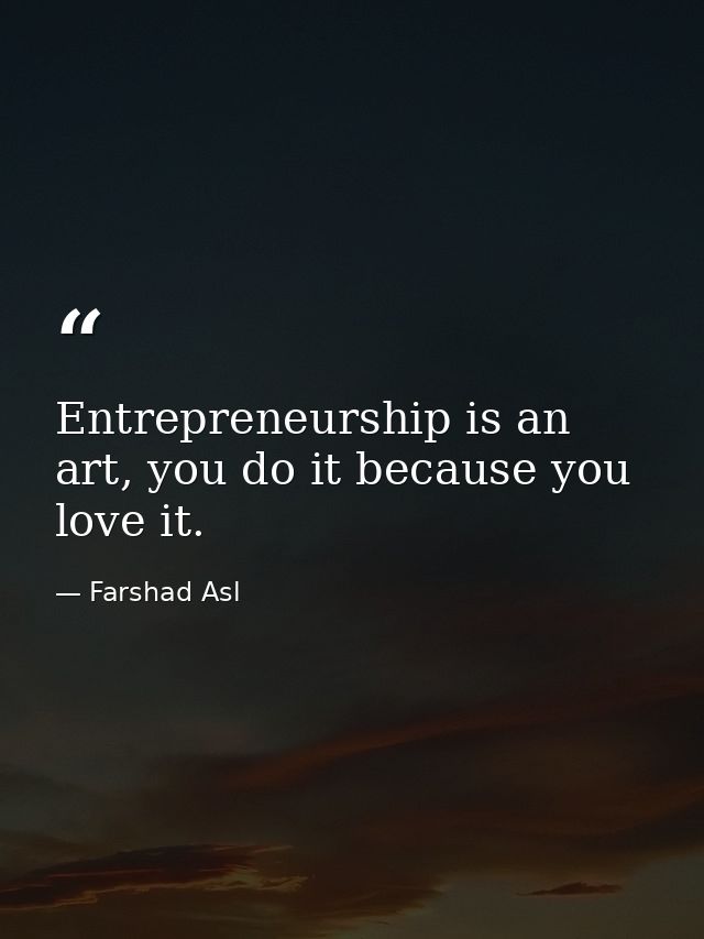 Entrepreneurship is an art, you do it because you love it. — Farshad Asl