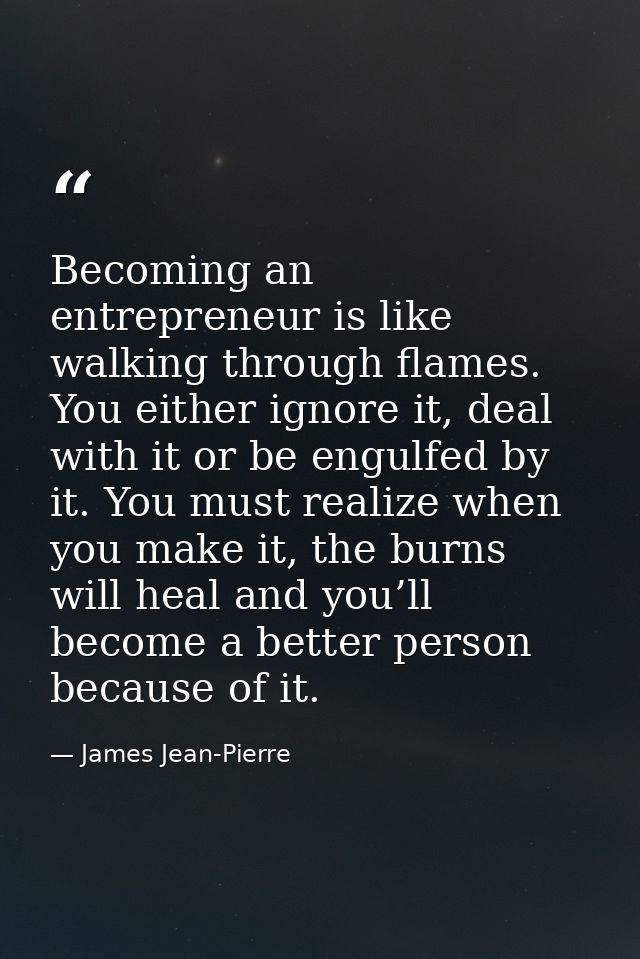 Becoming an entrepreneur is like walking through flames. You either ignore it, deal with it or be engulfed by it. You mu — James Jean-Pierre