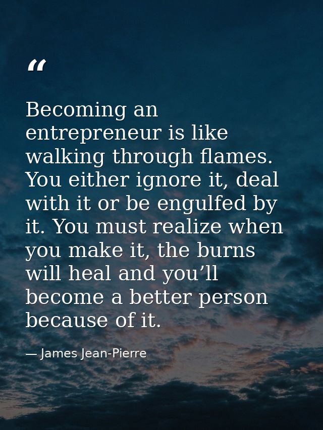 Becoming an entrepreneur is like walking through flames. You either ignore it, deal with it or be engulfed by it. You mu — James Jean-Pierre