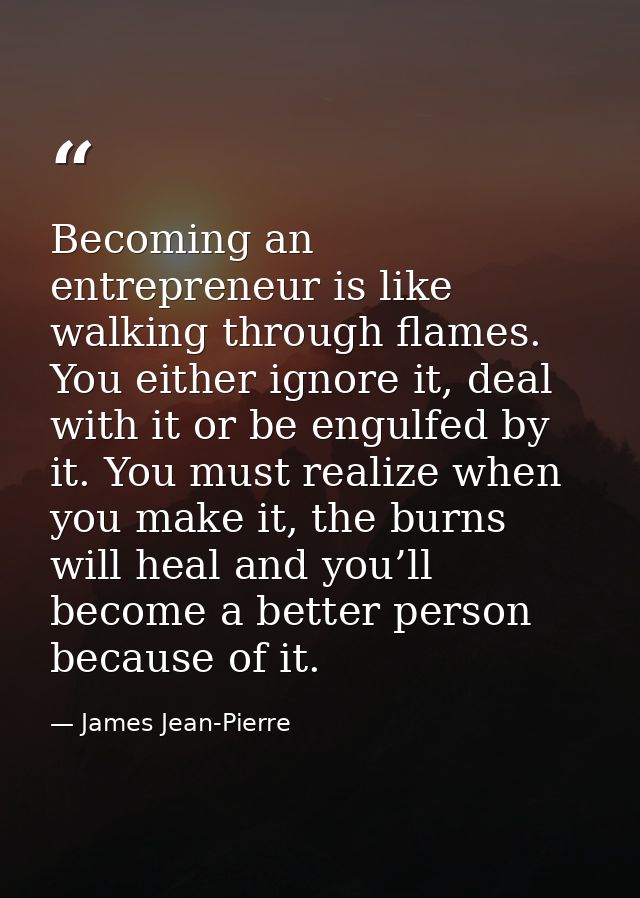 Becoming an entrepreneur is like walking through flames. You either ignore it, deal with it or be engulfed by it. You mu — James Jean-Pierre