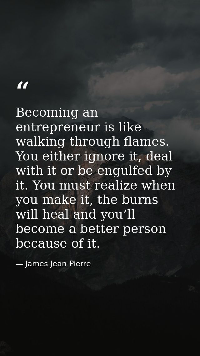 Becoming an entrepreneur is like walking through flames. You either ignore it, deal with it or be engulfed by it. You mu — James Jean-Pierre