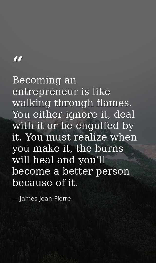 Becoming an entrepreneur is like walking through flames. You either ignore it, deal with it or be engulfed by it. You mu — James Jean-Pierre