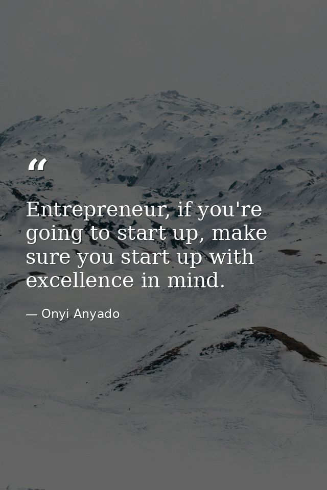 Entrepreneur, if you're going to start up, make sure you start up with excellence in mind. — Onyi Anyado