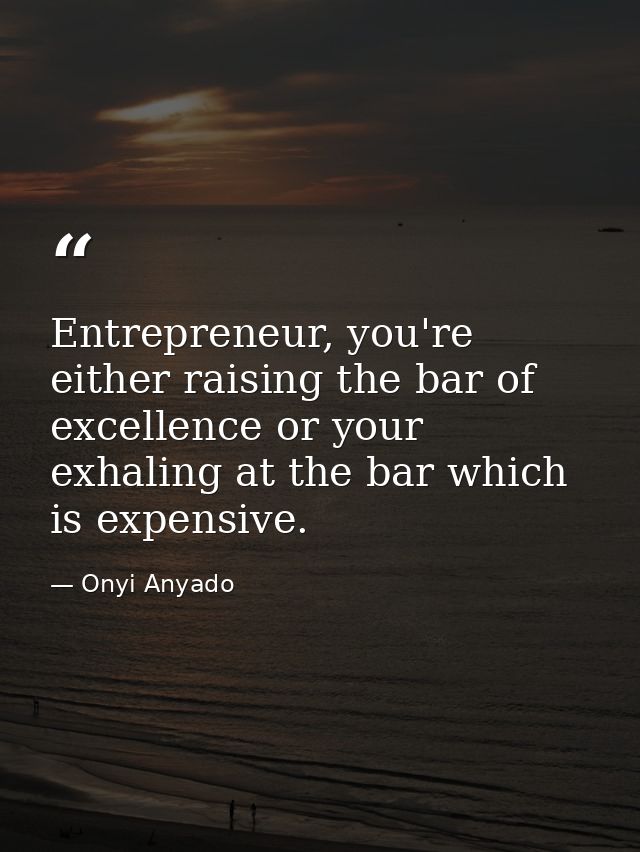 Entrepreneur, you're either raising the bar of excellence or your exhaling at the bar which is expensive. — Onyi Anyado
