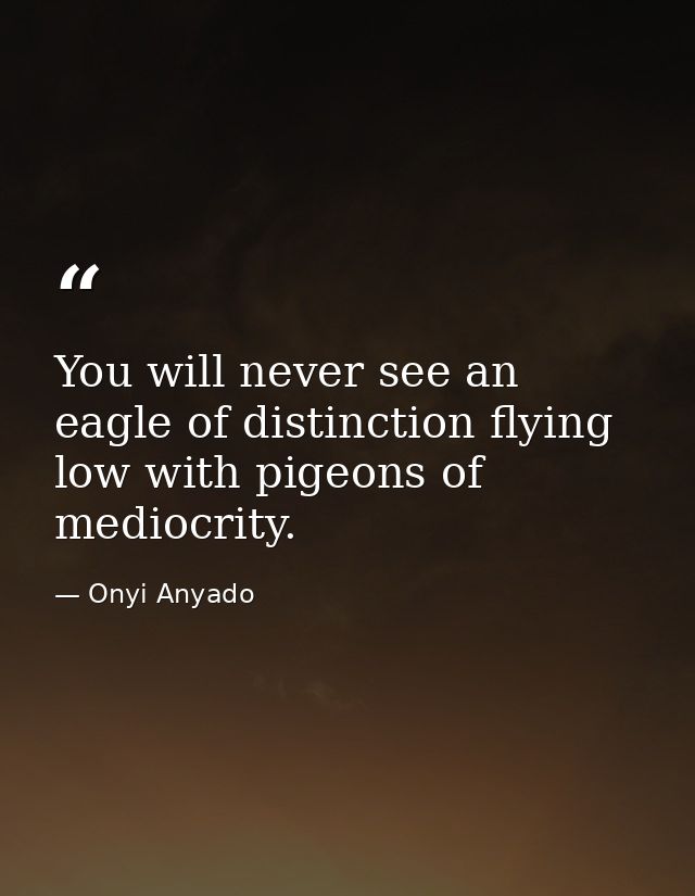 You will never see an eagle of distinction flying low with pigeons of mediocrity. — Onyi Anyado