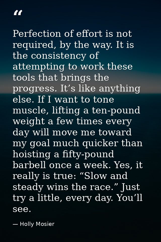 Perfection of effort is not required, by the way. It is the consistency of attempting to work these tools that brings th — Holly Mosier