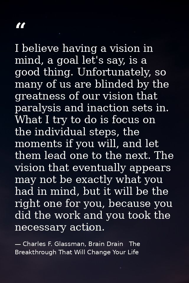 I believe having a vision in mind, a goal let's say, is a good thing. Unfortunately, so many of us are blinded by the gr — Charles F. Glassman, Brain Drain   The Breakthrough That Will Change Your Life