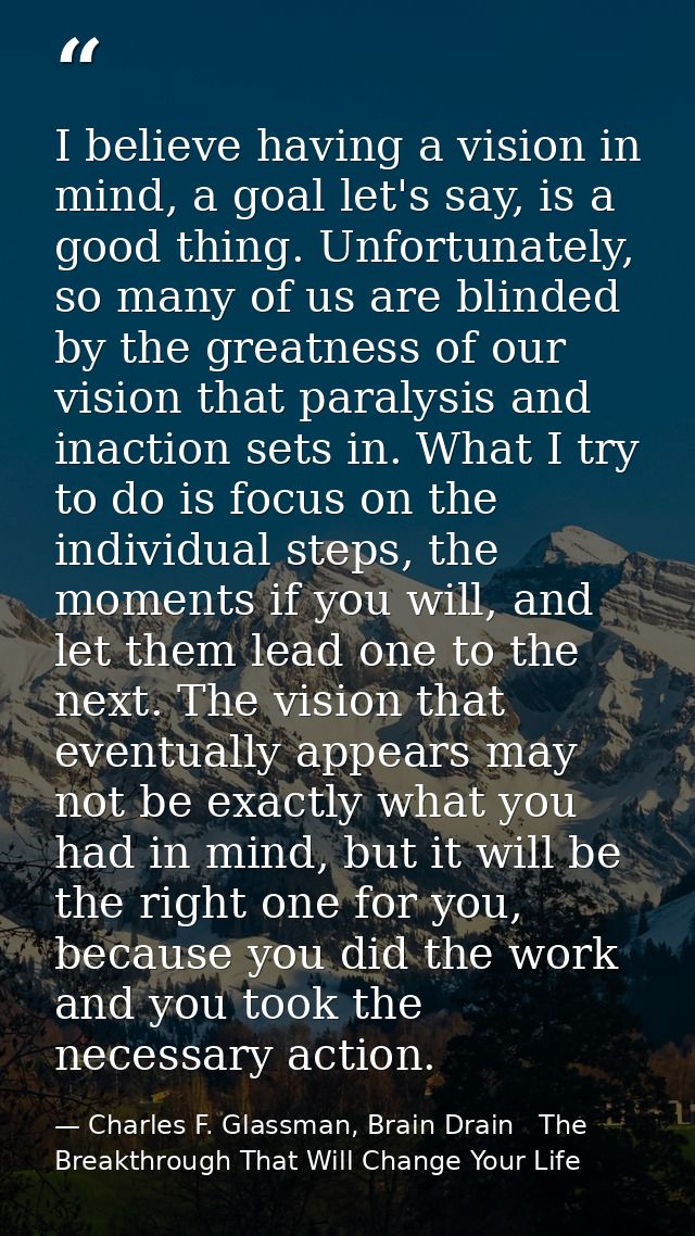 I believe having a vision in mind, a goal let's say, is a good thing. Unfortunately, so many of us are blinded by the gr — Charles F. Glassman, Brain Drain   The Breakthrough That Will Change Your Life