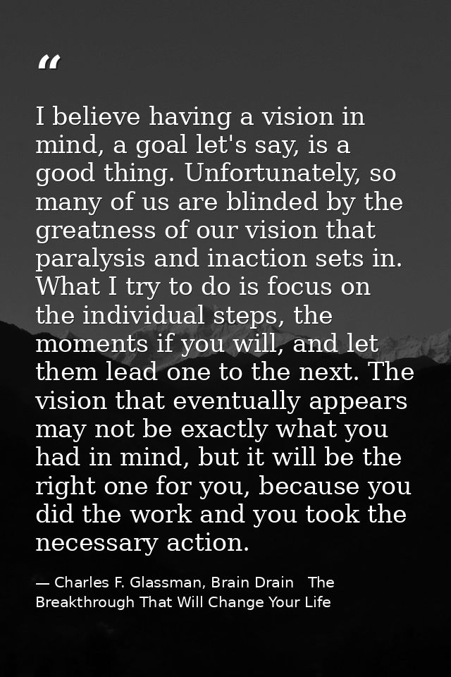 I believe having a vision in mind, a goal let's say, is a good thing. Unfortunately, so many of us are blinded by the gr — Charles F. Glassman, Brain Drain   The Breakthrough That Will Change Your Life