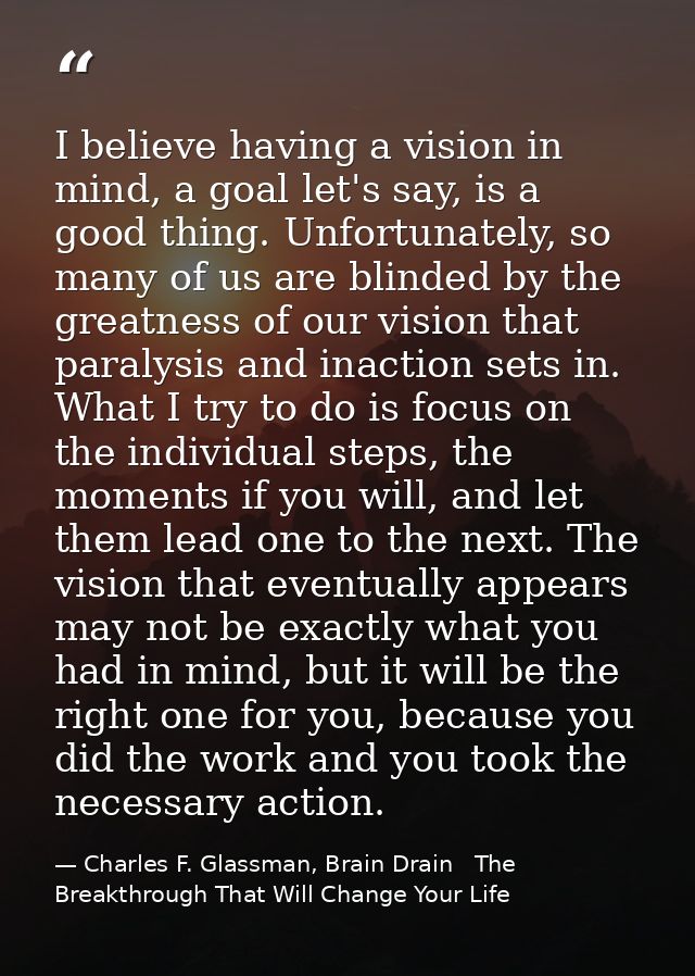 I believe having a vision in mind, a goal let's say, is a good thing. Unfortunately, so many of us are blinded by the gr — Charles F. Glassman, Brain Drain   The Breakthrough That Will Change Your Life