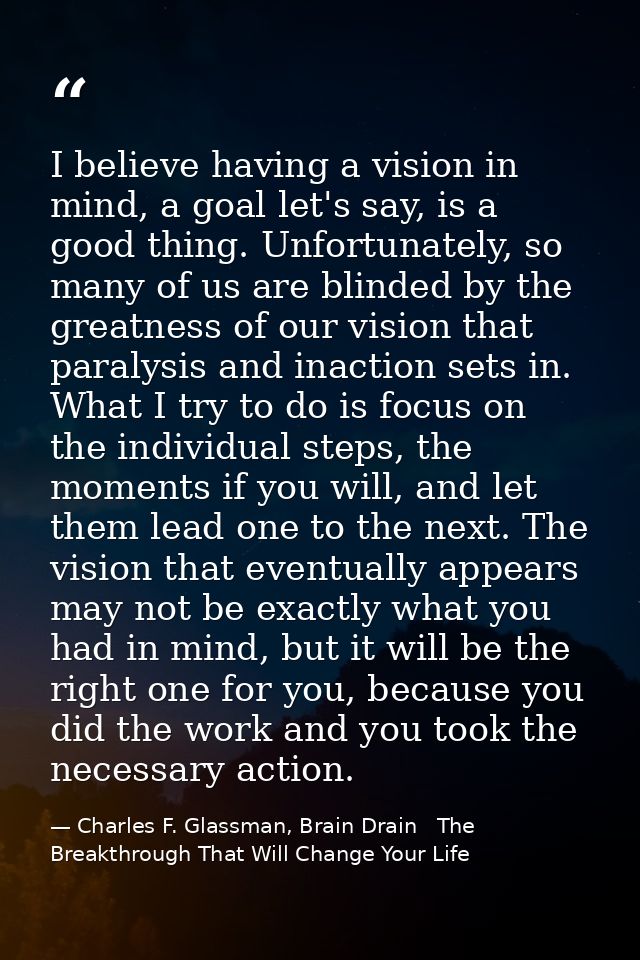 I believe having a vision in mind, a goal let's say, is a good thing. Unfortunately, so many of us are blinded by the gr — Charles F. Glassman, Brain Drain   The Breakthrough That Will Change Your Life