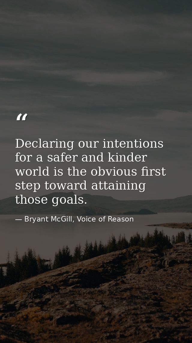 Declaring our intentions for a safer and kinder world is the obvious first step toward attaining those goals. — Bryant McGill, Voice of Reason