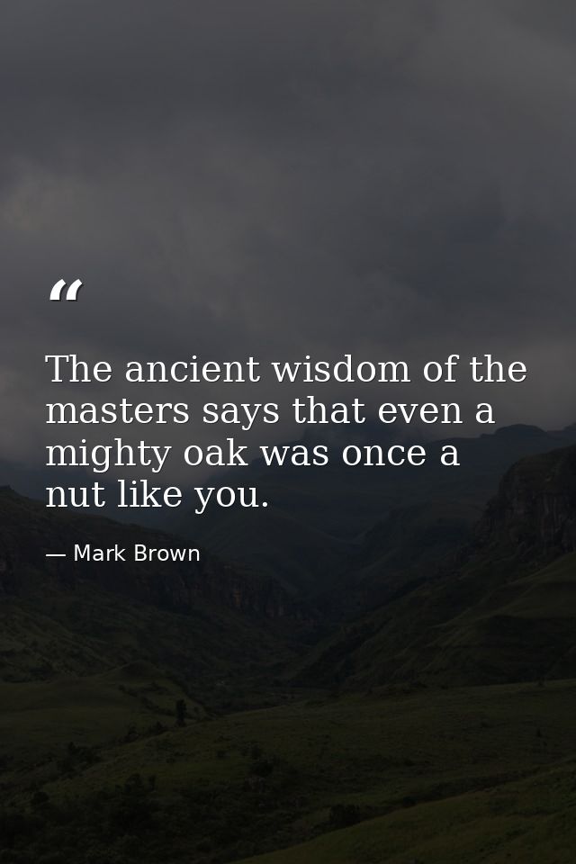 The ancient wisdom of the masters says that even a mighty oak was once a nut like you. — Mark Brown