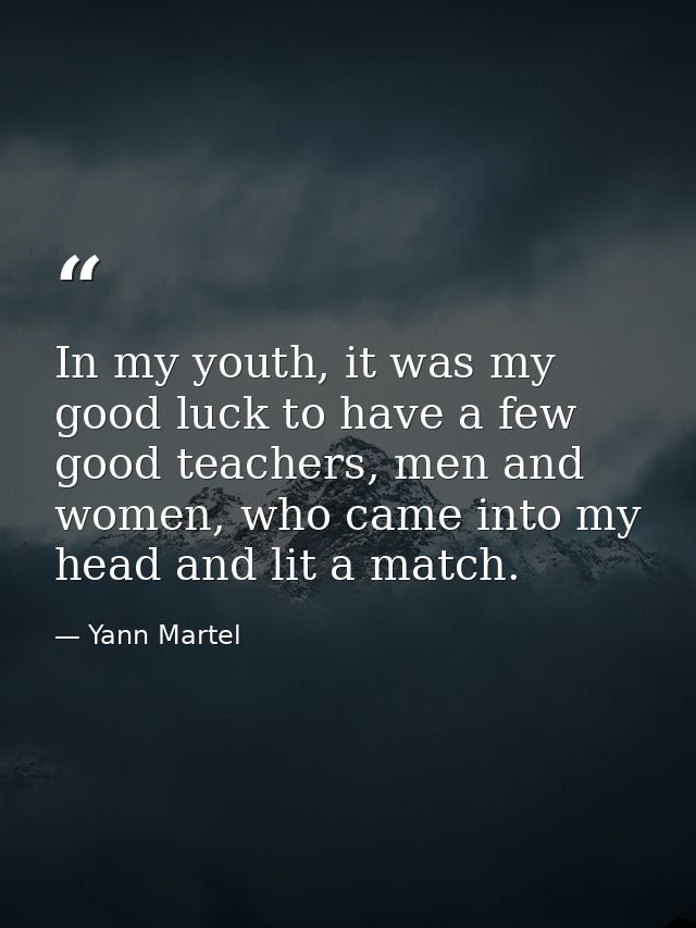 In my youth, it was my good luck to have a few good teachers, men and women, who came into my head and lit a match. — Yann Martel