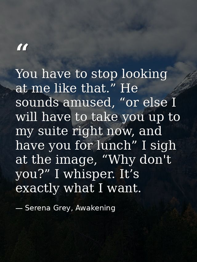 You have to stop looking at me like that.” He sounds amused, “or else I will have to take you up to my suite right now,  — Serena Grey, Awakening
