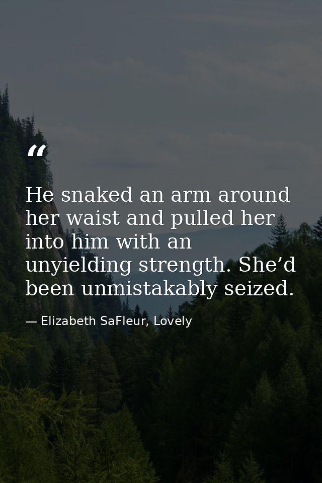 He snaked an arm around her waist and pulled her into him with an unyielding strength. She’d been unmistakably seized. — Elizabeth SaFleur, Lovely