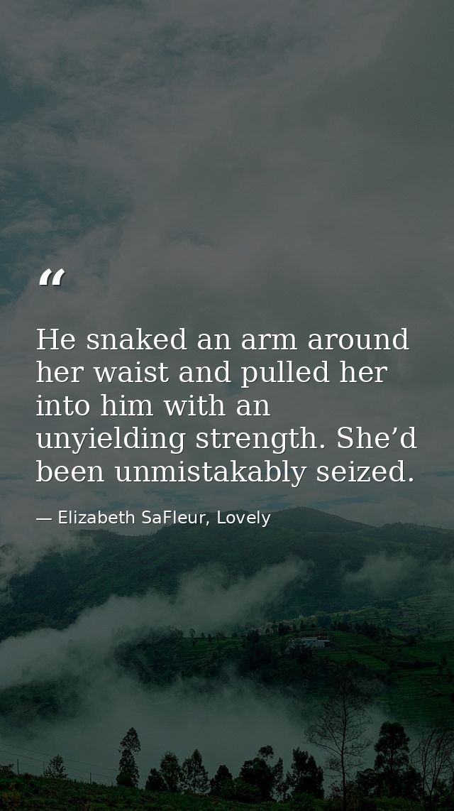 He snaked an arm around her waist and pulled her into him with an unyielding strength. She’d been unmistakably seized. — Elizabeth SaFleur, Lovely