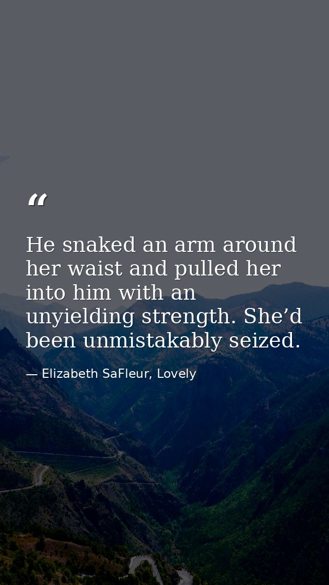 He snaked an arm around her waist and pulled her into him with an unyielding strength. She’d been unmistakably seized. — Elizabeth SaFleur, Lovely