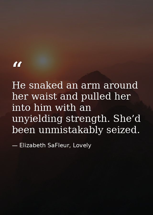 He snaked an arm around her waist and pulled her into him with an unyielding strength. She’d been unmistakably seized. — Elizabeth SaFleur, Lovely