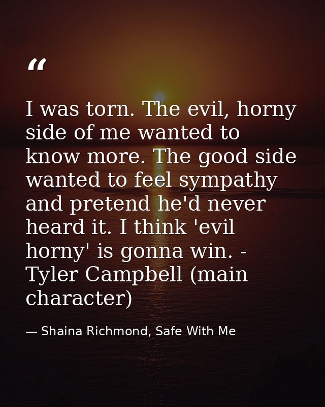 I was torn. The evil, horny side of me wanted to know more. The good side wanted to feel sympathy and pretend he'd never — Shaina Richmond, Safe With Me
