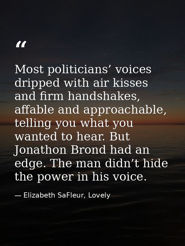 Most politicians’ voices dripped with air kisses and firm handshakes, affable and approachable, telling you what you wan — Elizabeth SaFleur, Lovely