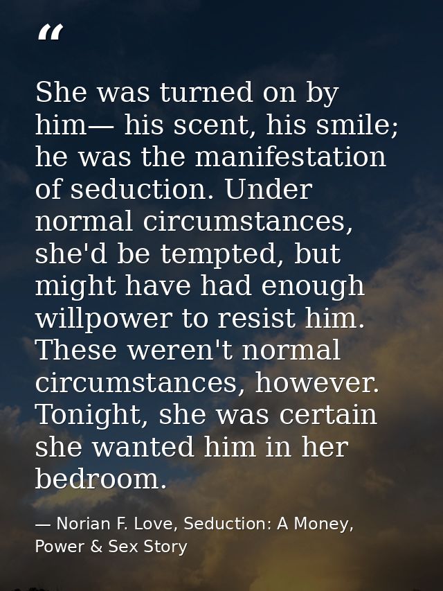 She was turned on by him— his scent, his smile; he was the manifestation of seduction. Under normal circumstances, she'd — Norian F. Love, Seduction: A Money, Power & Sex Story