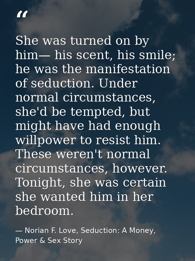 She was turned on by him— his scent, his smile; he was the manifestation of seduction. Under normal circumstances, she'd — Norian F. Love, Seduction: A Money, Power & Sex Story