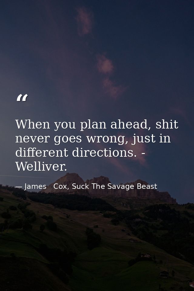 When you plan ahead, shit never goes wrong, just in different directions. - Welliver. — James   Cox, Suck The Savage Beast