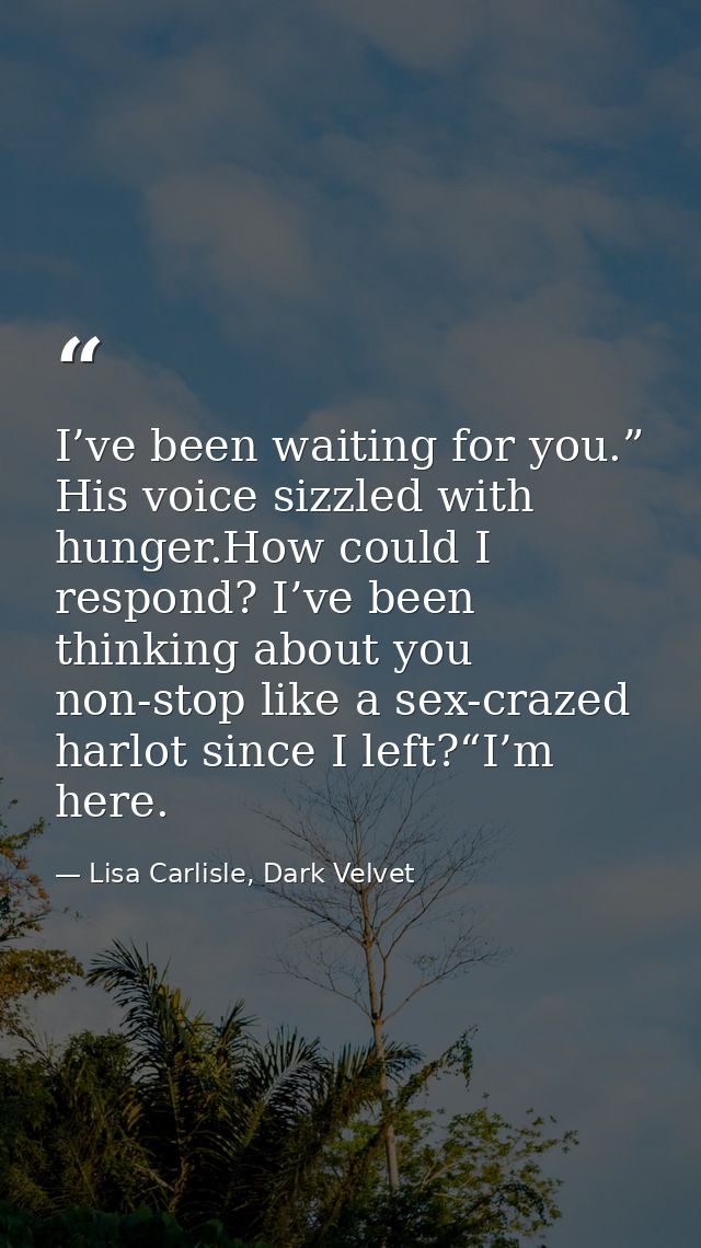 I’ve been waiting for you.” His voice sizzled with hunger.How could I respond? I’ve been thinking about you non-stop lik — Lisa Carlisle, Dark Velvet