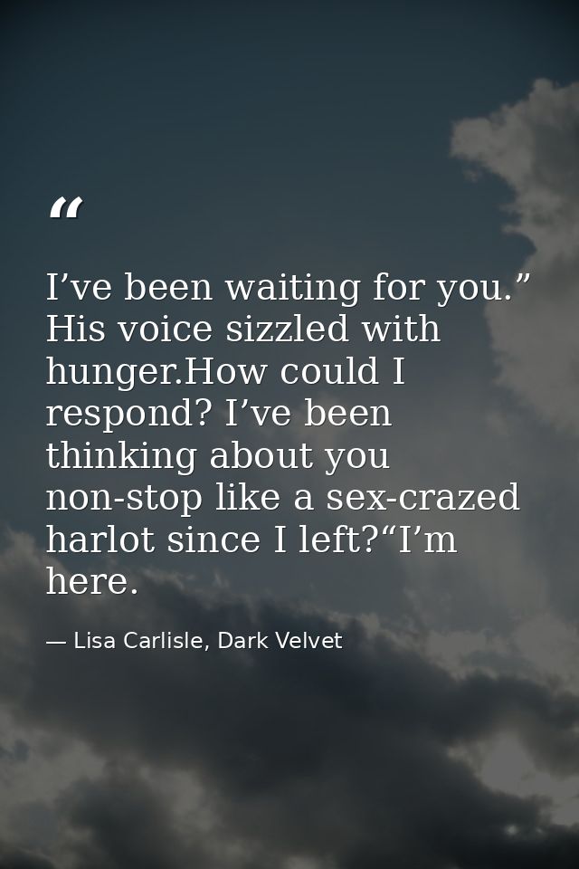 I’ve been waiting for you.” His voice sizzled with hunger.How could I respond? I’ve been thinking about you non-stop lik — Lisa Carlisle, Dark Velvet