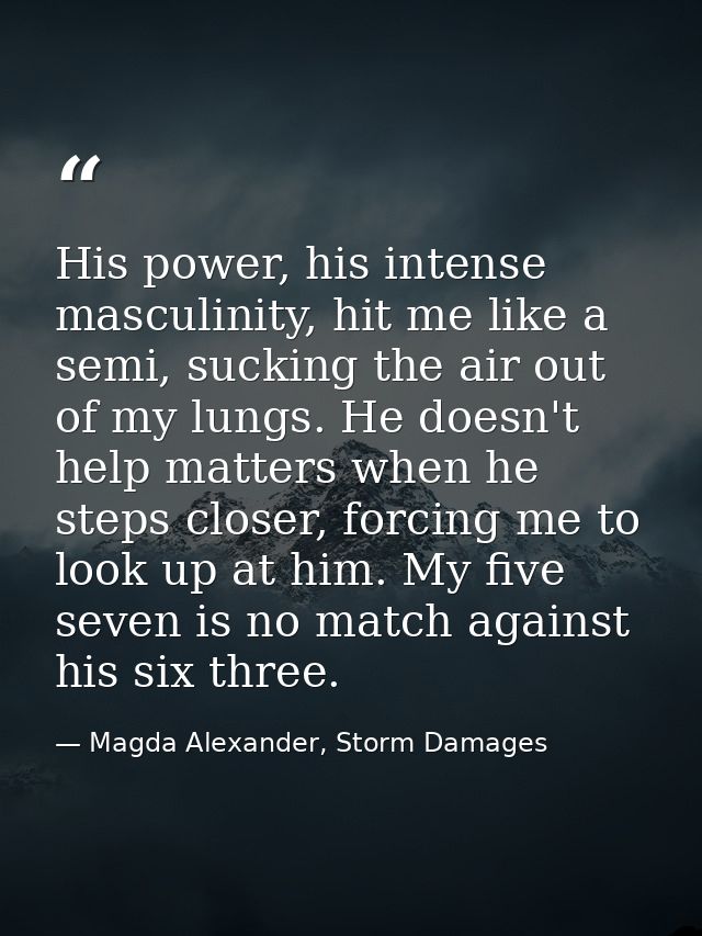 His power, his intense masculinity, hit me like a semi, sucking the air out of my lungs. He doesn't help matters when he — Magda Alexander, Storm Damages