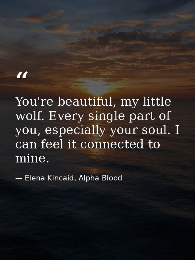 You're beautiful, my little wolf. Every single part of you, especially your soul. I can feel it connected to mine. — Elena Kincaid, Alpha Blood