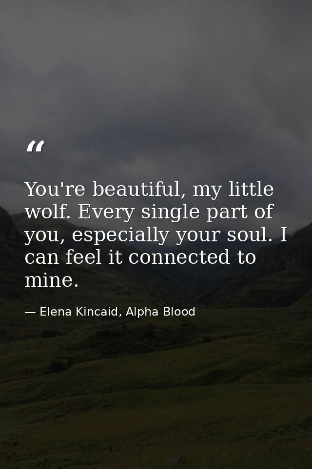 You're beautiful, my little wolf. Every single part of you, especially your soul. I can feel it connected to mine. — Elena Kincaid, Alpha Blood