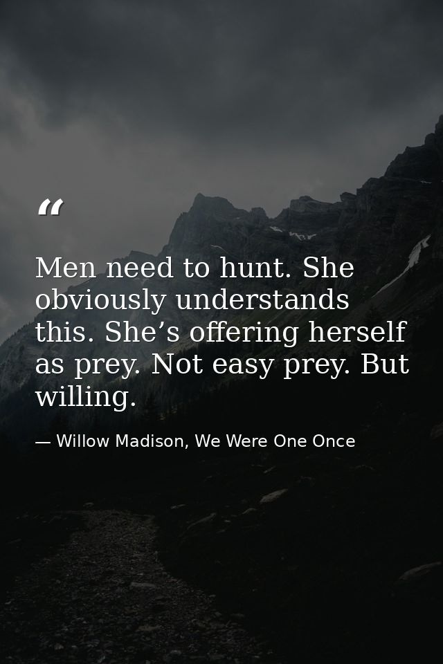 Men need to hunt. She obviously understands this. She’s offering herself as prey. Not easy prey. But willing. — Willow Madison, We Were One Once
