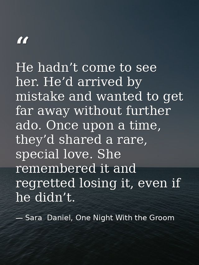 He hadn’t come to see her. He’d arrived by mistake and wanted to get far away without further ado. Once upon a time, the — Sara  Daniel, One Night With the Groom