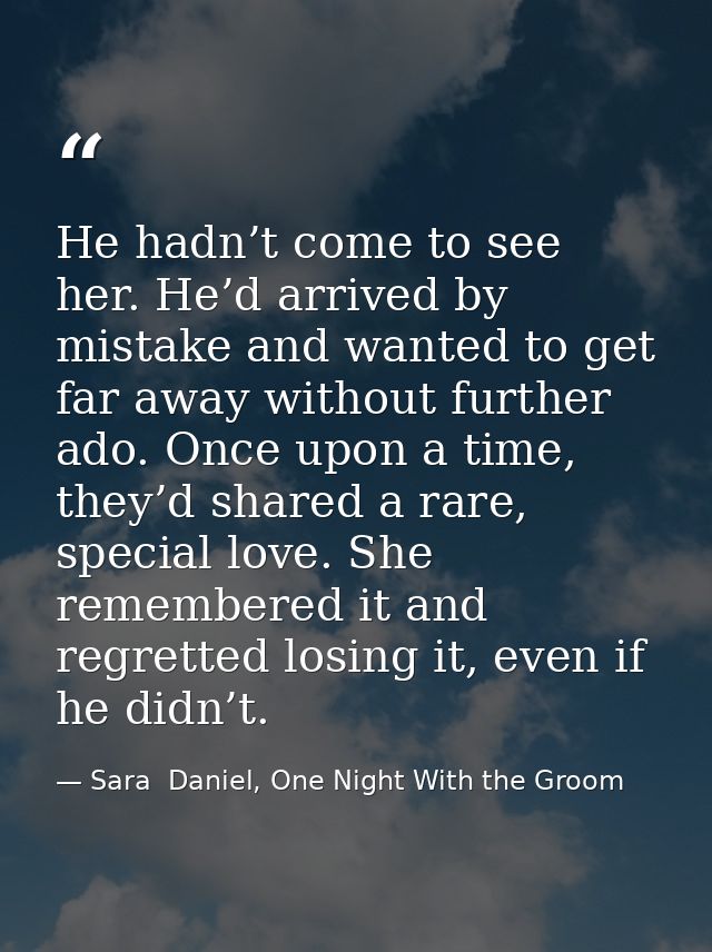 He hadn’t come to see her. He’d arrived by mistake and wanted to get far away without further ado. Once upon a time, the — Sara  Daniel, One Night With the Groom