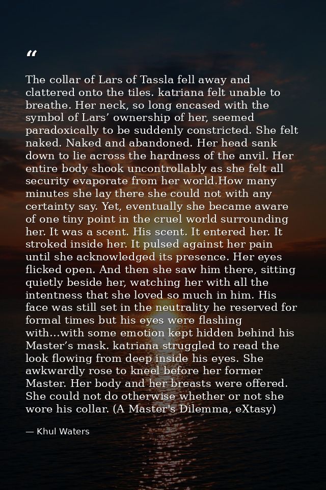 The collar of Lars of Tassla fell away and clattered onto the tiles. katriana felt unable to breathe. Her neck, so long  — Khul Waters