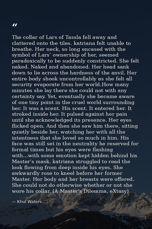 The collar of Lars of Tassla fell away and clattered onto the tiles. katriana felt unable to breathe. Her neck, so long  — Khul Waters