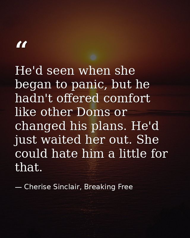 He'd seen when she began to panic, but he hadn't offered comfort like other Doms or changed his plans. He'd just waited  — Cherise Sinclair, Breaking Free