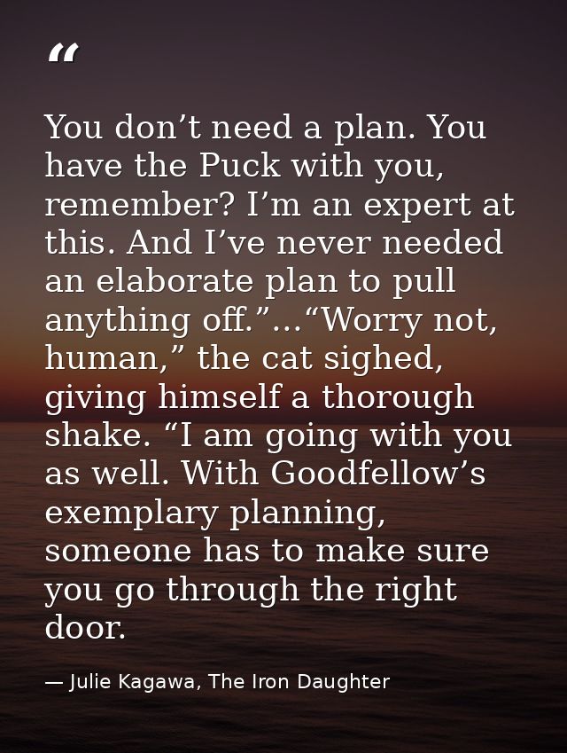 You don’t need a plan. You have the Puck with you, remember? I’m an expert at this. And I’ve never needed an elaborate p — Julie Kagawa, The Iron Daughter