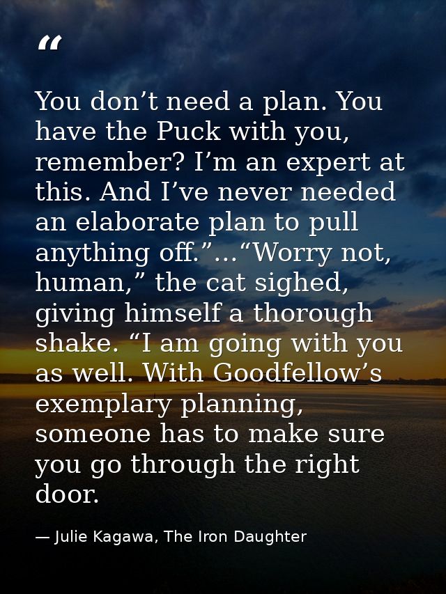 You don’t need a plan. You have the Puck with you, remember? I’m an expert at this. And I’ve never needed an elaborate p — Julie Kagawa, The Iron Daughter