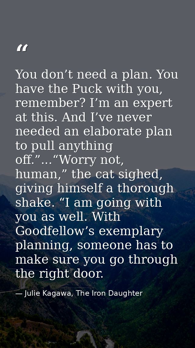 You don’t need a plan. You have the Puck with you, remember? I’m an expert at this. And I’ve never needed an elaborate p — Julie Kagawa, The Iron Daughter
