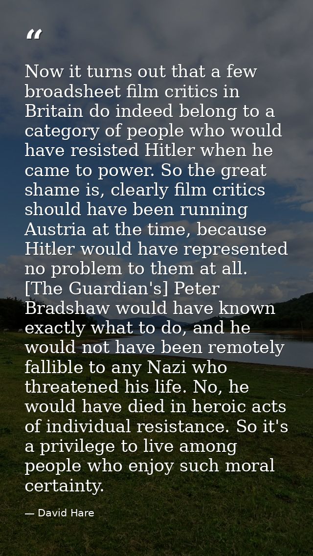 Now it turns out that a few broadsheet film critics in Britain do indeed belong to a category of people who would have r — David Hare