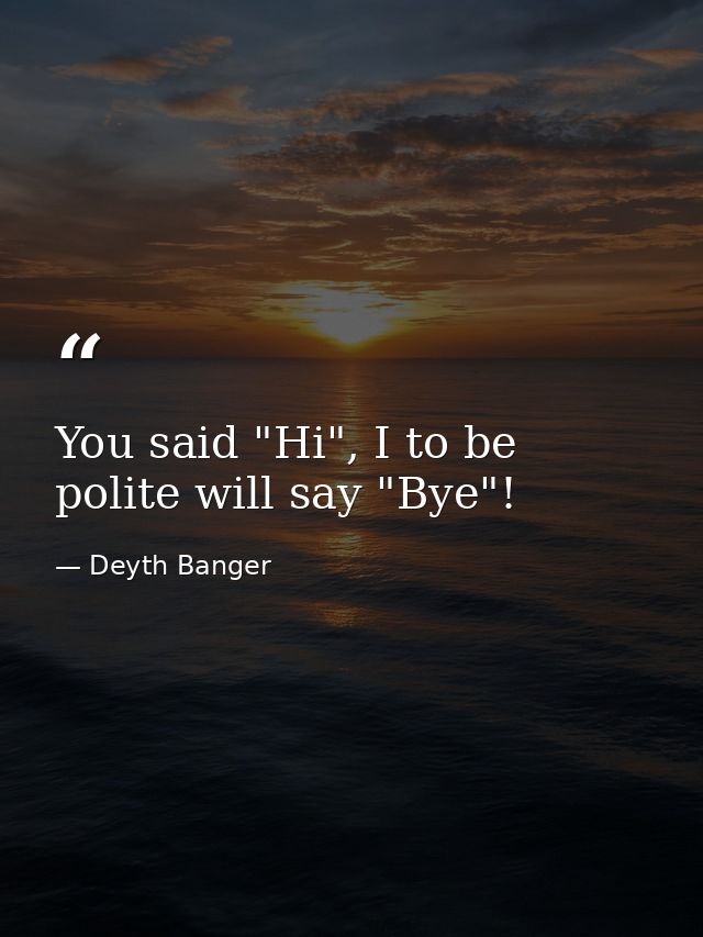 You said "Hi", I to be polite will say "Bye"! — Deyth Banger