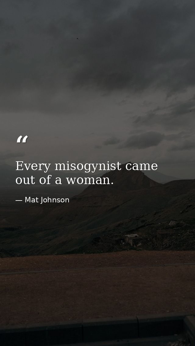 Every misogynist came out of a woman. — Mat Johnson