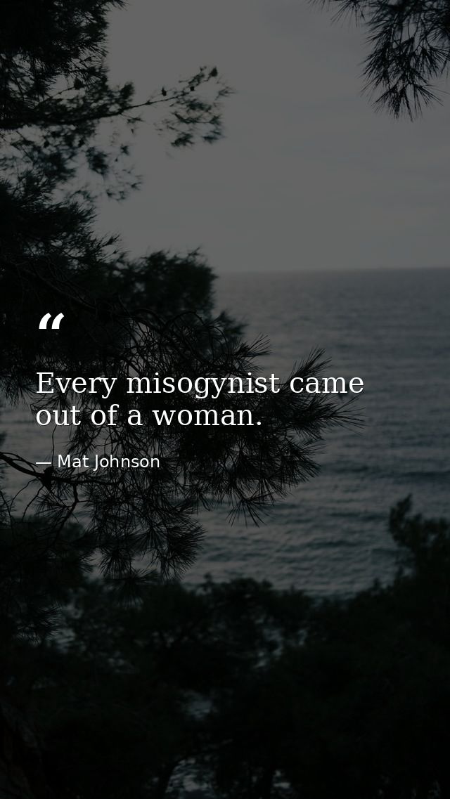 Every misogynist came out of a woman. — Mat Johnson