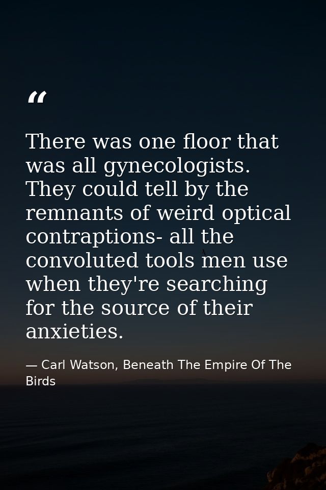 There was one floor that was all gynecologists. They could tell by the remnants of weird optical contraptions- all the c — Carl Watson, Beneath The Empire Of The Birds