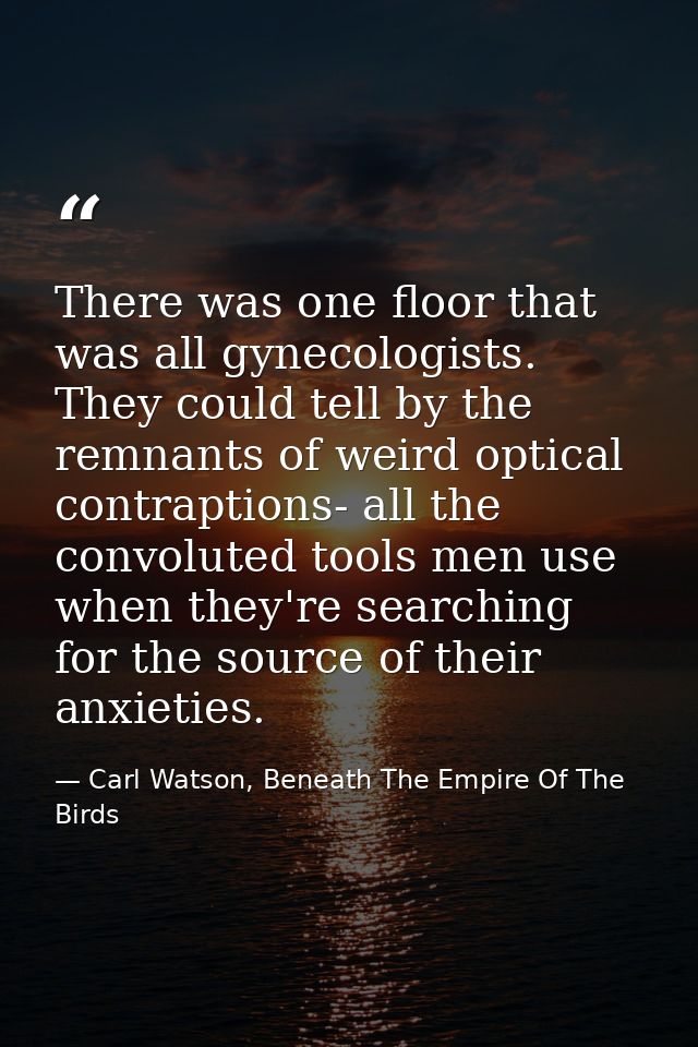 There was one floor that was all gynecologists. They could tell by the remnants of weird optical contraptions- all the c — Carl Watson, Beneath The Empire Of The Birds